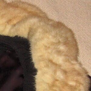 Vintage Black Ottoman Ribbed Wool Coat w/ Real Fur Collar